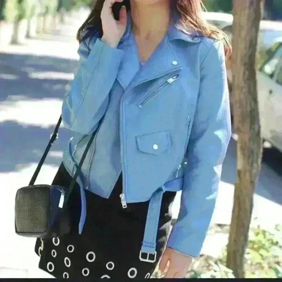 Zara Jackets & Blazers - ZARA POWDER BLUE  MOTO JACKET